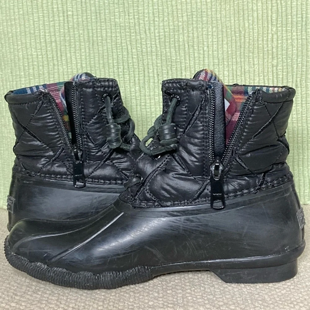 Sperry Womens Black Saltwater Nylon w/Flannel Lining Waterprf Duck Boots SZ US 6